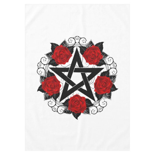 Pentagram met rode rozen tafelkleed (Voorkant)