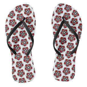Pentagram met rode rozen teenslippers