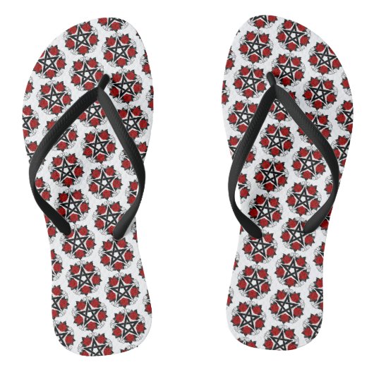 Pentagram met rode rozen teenslippers (Voetbed)