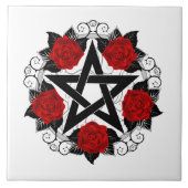 Pentagram met rode rozen tegeltje (Voorkant)
