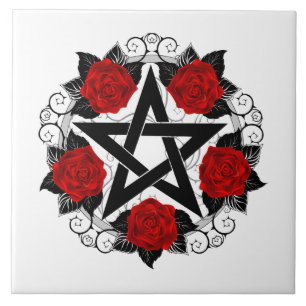 Pentagram met rode rozen tegeltje
