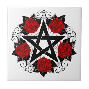 Pentagram met rode rozen tegeltje