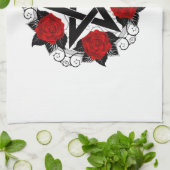 Pentagram met rode rozen theedoek (Gevouwen)