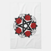 Pentagram met rode rozen theedoek (Verticaal)