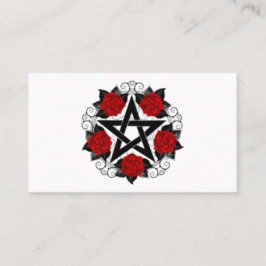 Pentagram met rode rozen visitekaartje (Voorkant)