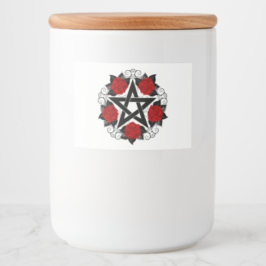 Pentagram met rode rozen voedselcontainer etiket (Voorkant)