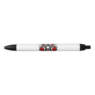 Pentagram met rode rozen zwarte inkt pen