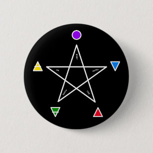 Pentagram met vijf elementen (Wicca) Ronde Button 5,7 Cm