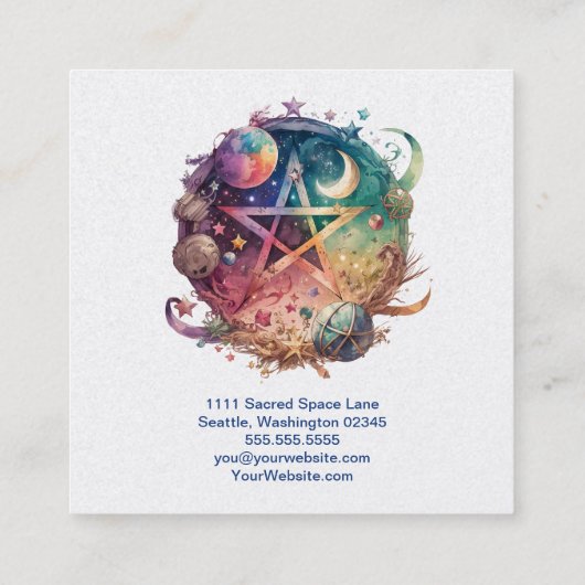 Pentagram, Moon, Earth Square Visitekaartje (Achterkant)