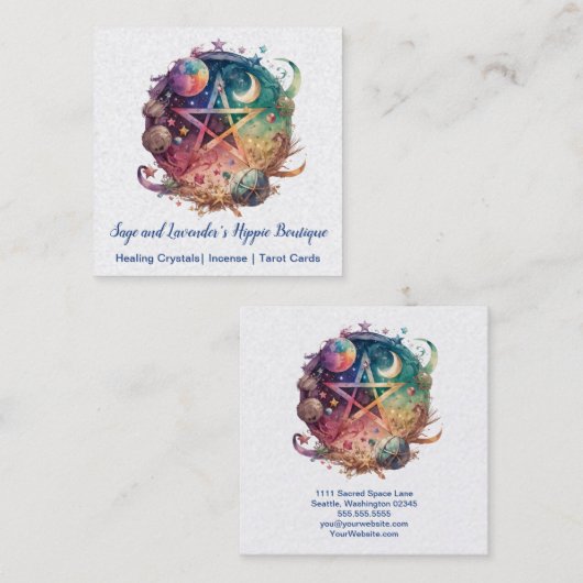 Pentagram, Moon, Earth Square Visitekaartje (Voorkant / Achterkant)