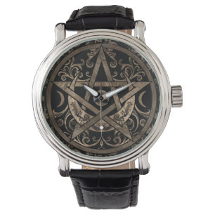 Pentagram Ornament - Gold en Black Horloge