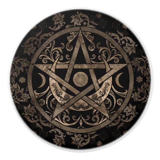 Pentagram Ornament - Gold en Black Keramische Knop (Voorkant)