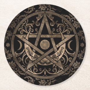 Pentagram Ornament - Gold en Black Ronde Kartonnen Onderzetter