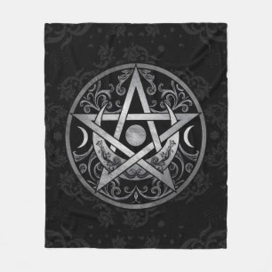 Pentagram Ornament - Silver en Black Fleece Deken