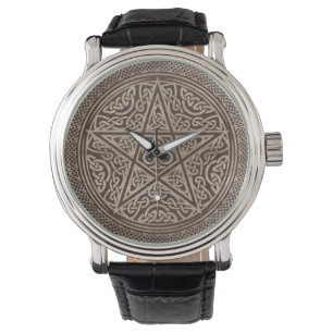 Pentagram Ornament Wooden Texture Horloge