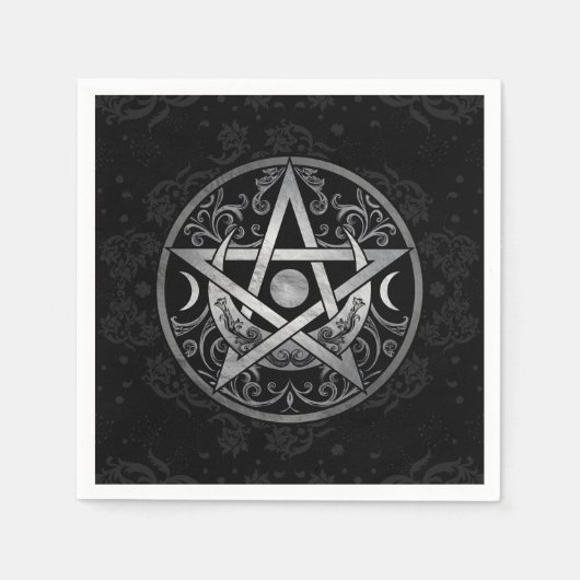 Pentagram-Ornament - Zilver en zwart Servet (Voorkant)