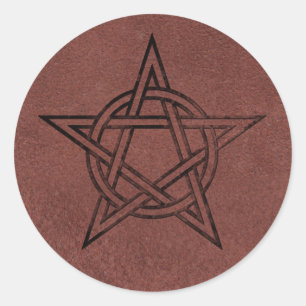 Pentagram - Pagan magisch symbool op rood leer Ronde Sticker