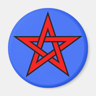 Pentagram Rood op Blauw Magneet