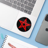 Pentagram (rood op zwart) sticker (Laptop met iPhone)