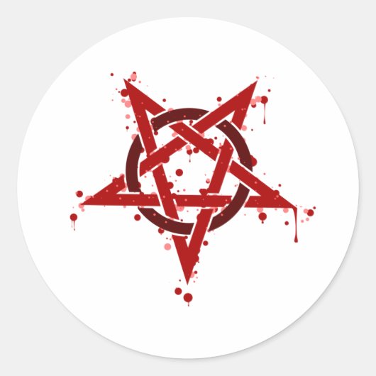 Pentagram rood ronde sticker (Voorkant)