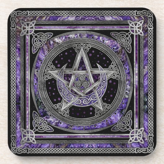 Pentagram Triskelion Amethyst Moon Bier Onderzetter (Voorkant)