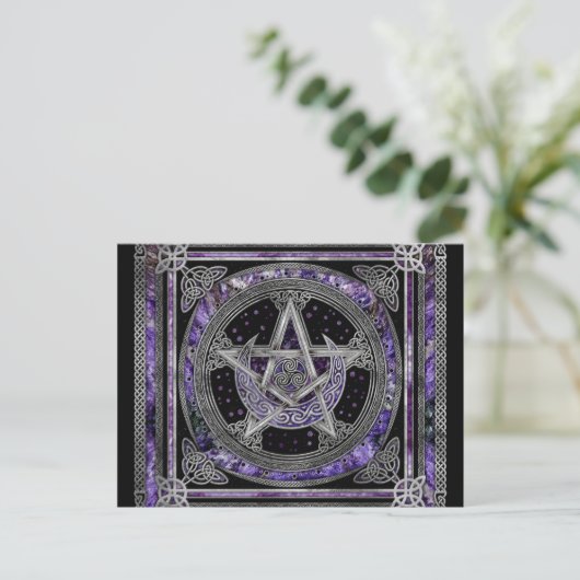 Pentagram Triskelion Amethyst Moon Briefkaart (Staand voorkant)