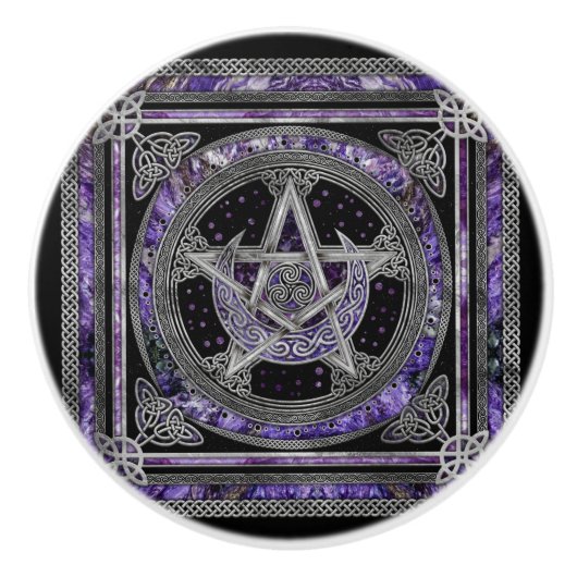Pentagram Triskelion Amethyst Moon Keramische Knop (Voorkant)