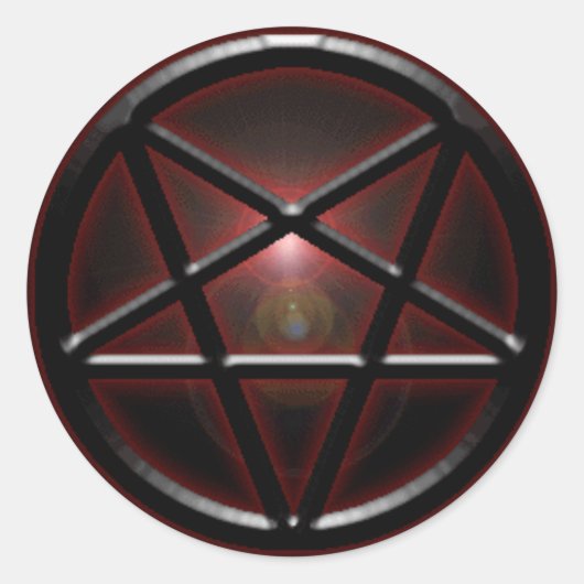 Pentagram zwart/rood glans ronde sticker (Voorkant)