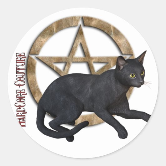 Pentakel Black Cat Ronde Sticker (Voorkant)