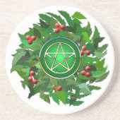Pentakel met Holly Wreath Zandsteen Onderzetter (Voorkant)