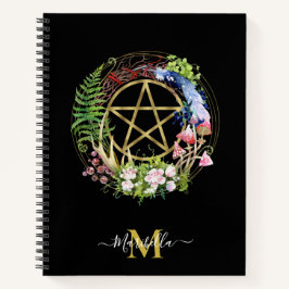 Pentakel Natuur Krans Bloemen Boheemse Monogram Notitieboek