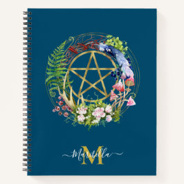 Pentakel Natuur Krans Bloemen Boheemse Monogram Notitieboek