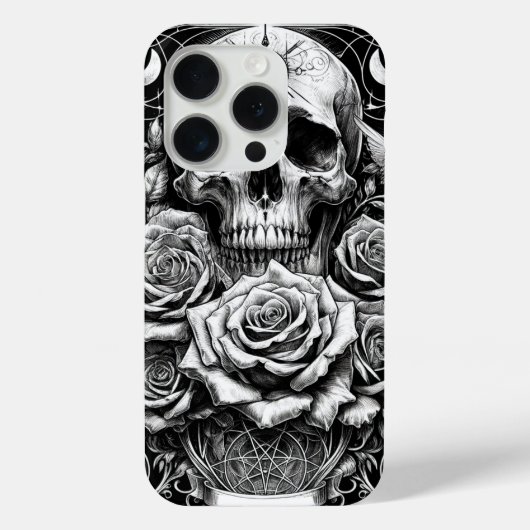 Pentakel Skelet Schedel & Rozen Tarot Kunst Case-Mate iPhone Case (Achterkant)