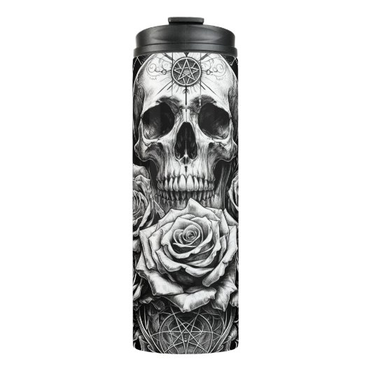 Pentakel Skelet Schedel & Rozen Tarot Kunst Thermosbeker (Voorkant)