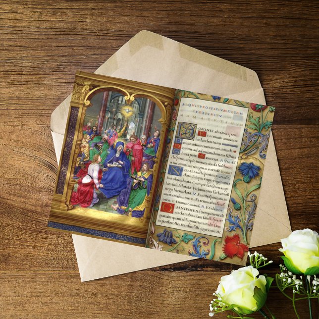 Pentecost Scene Medieval Renaissance Manuscript (Pentecost Scene The Descent of the Holy Spirit Medieval Renaissance Catholic Christian Manuscript)