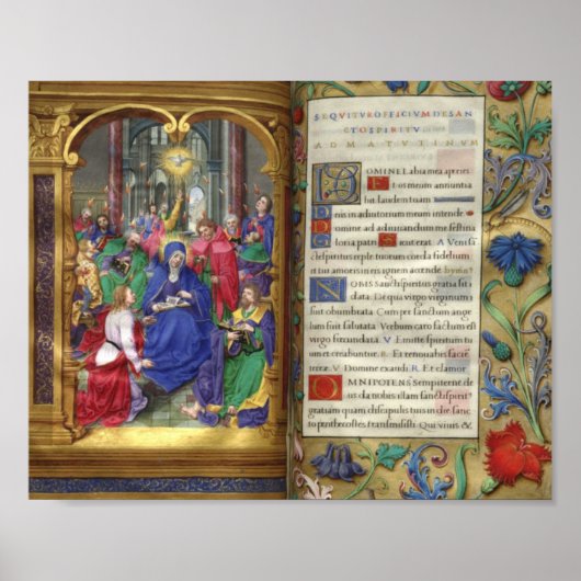 Pentecost Scene Medieval Renaissance Manuscript Poster (Voorkant)