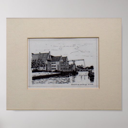 Pentekening Zwolle Oversticht met Pelserbrugje Poster (Voorkant)