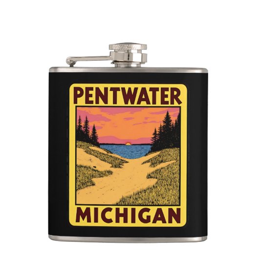  Pentwater Michigan Flask Heupfles (Voorkant)
