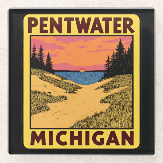  Pentwater Michigan Glazen Onderzetter (Voorkant)