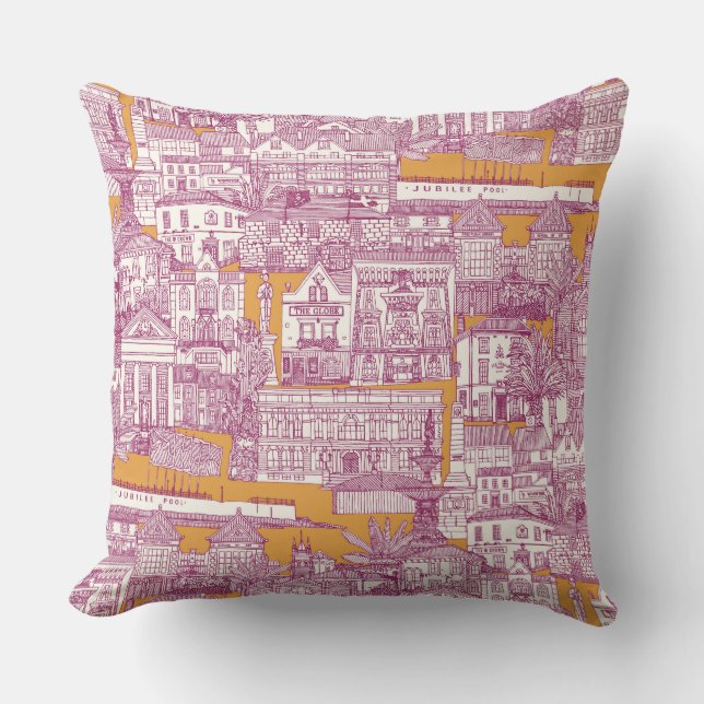 Penzance toile fuchsia clementine kussen (Voorkant)