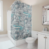 Penzance toile indigo turquoise douchegordijn (In situ)