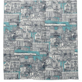 Penzance toile indigo turquoise douchegordijn (Voorkant)