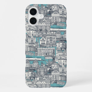 Penzance toile indigo turquoise iPhone 16 plus hoesje