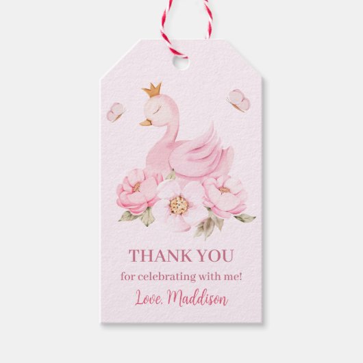 Peoni Swan Princess Birthday Dank u Labels Cadeaulabel (Voorkant)
