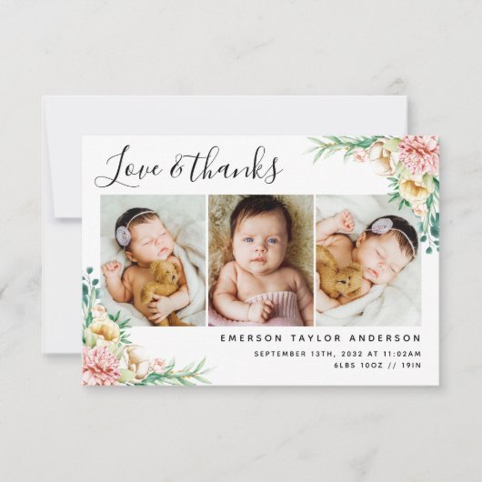 Peonie Eucalyptus Floral Love and Bedankt Baby (Voorkant)