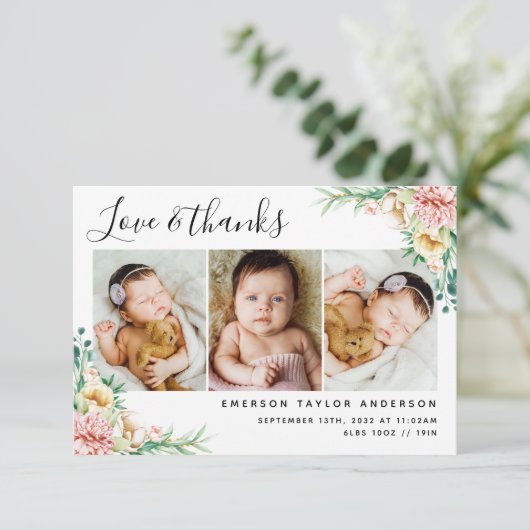 Peonie Eucalyptus Floral Love and Bedankt Baby (Staand voorkant)