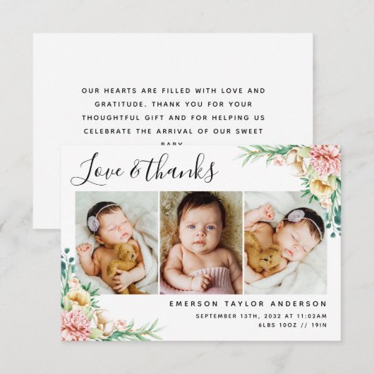 Peonie Eucalyptus Floral Love and Bedankt Baby (Voorkant / Achterkant)