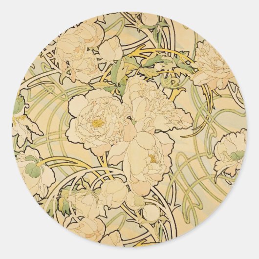 Peonies 1897 ronde sticker (Voorkant)