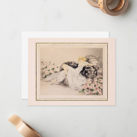 Peonies, 1935 door Louis Icart Notitiekaartje (Voorkant / Achterkant in situ)