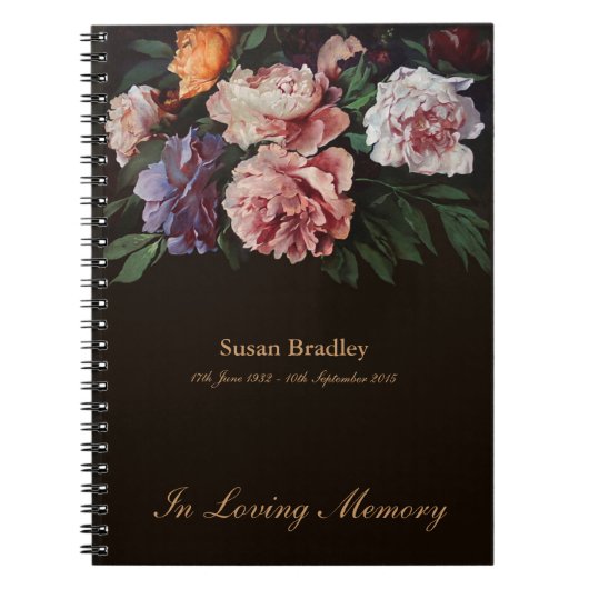 Peonies 1 Memorial Funeral Book Spiral NB Notitieboek (Voorkant)